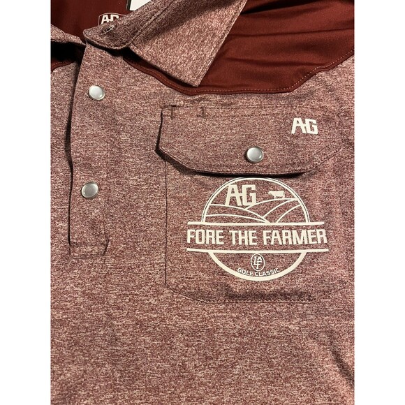 Men’s AG Gear Fore The Farmer Golf Polo Shirt LARGE Maroon Snap Farm Pro Stretch - Picture 4 of 7